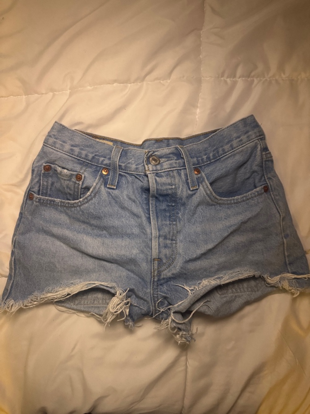 Levi's Light Blue Frayed Denim Shorts